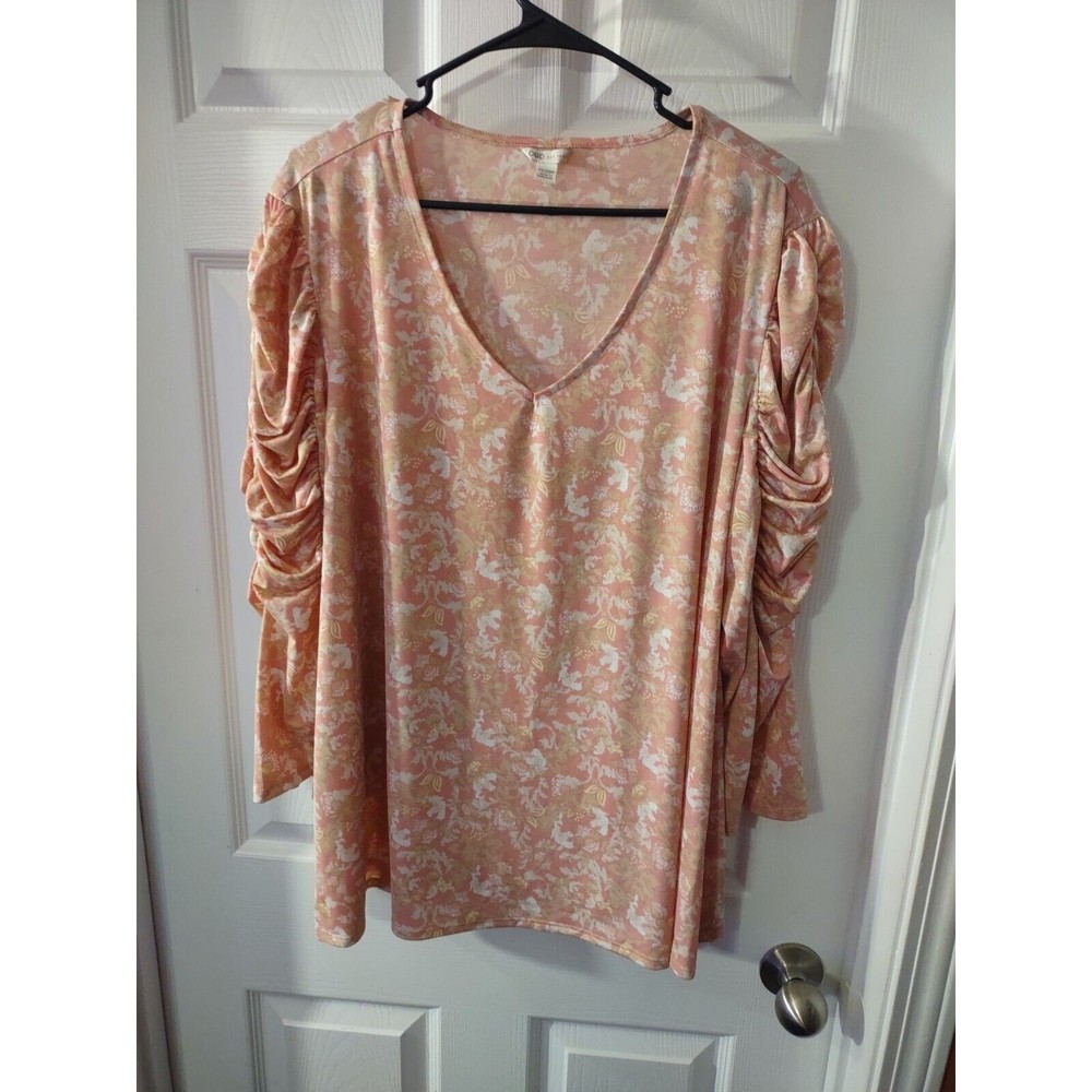 Cato Woman Blouse Plus Size 22/24W Soft Pink Multicolor Floral Puff Sleeve